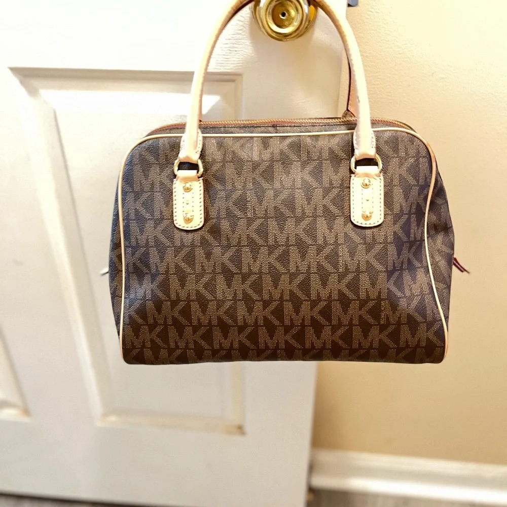 Michael Kors Brown and Cream Satchel with Gold-Tone Hardware - Picture 2 of 4